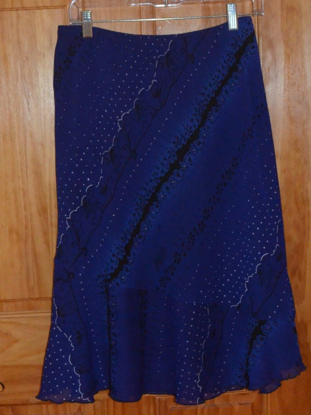 Abria D P Altomonte Pull On Ruffled Skirt Navy Blue Polyester Lightweight Lined